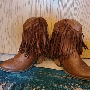 Fringe bootie cowboy boots